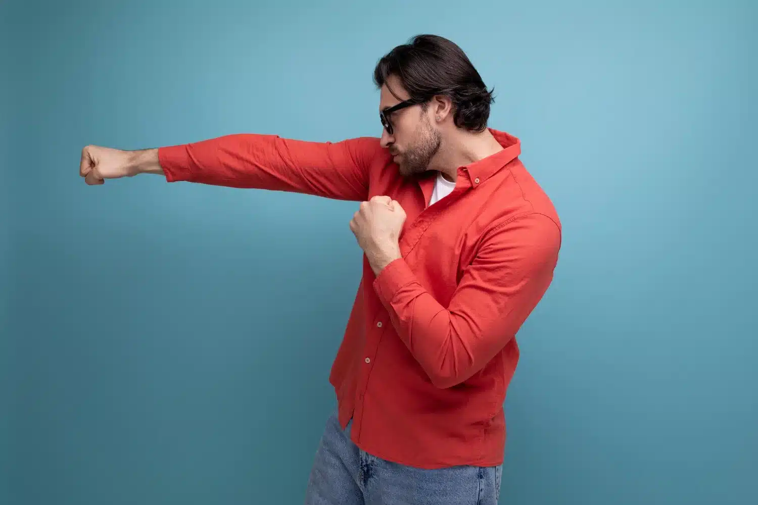 Man doing shoulder stretch to reduce neck tension and headache